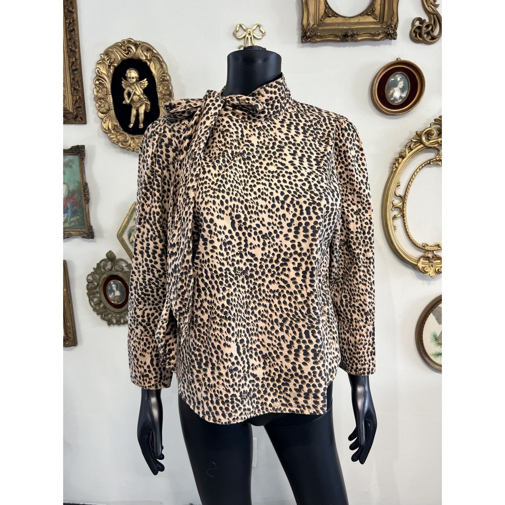 Ulla Johnson Leopard Print Tie-Neck Blouse Size 8